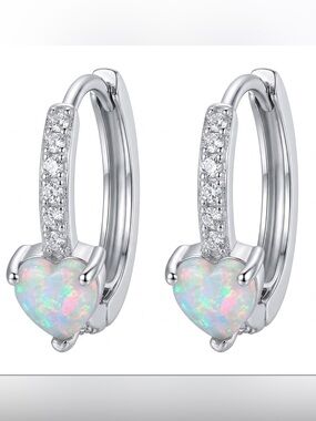 Heart Opal Sterling-Color Ring with Pavé Accents - Iridescent White Opal